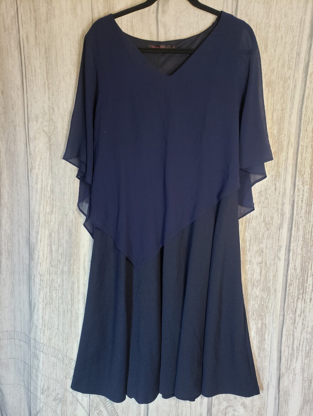 Dresstells Plus Size Navy Cocktail Overlay Chiffon Cape Dress Size XXL